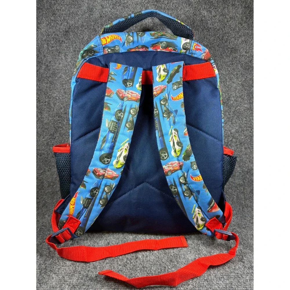 Hot Wheels Challenge Accepted Kids Blue Backpack Car Print School Bag Red Trim